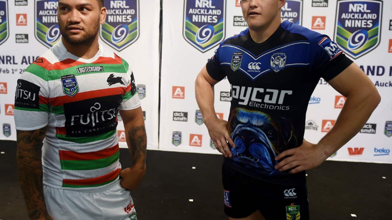 Isaac Luke and Brett Morris at the Auckland Nines launch