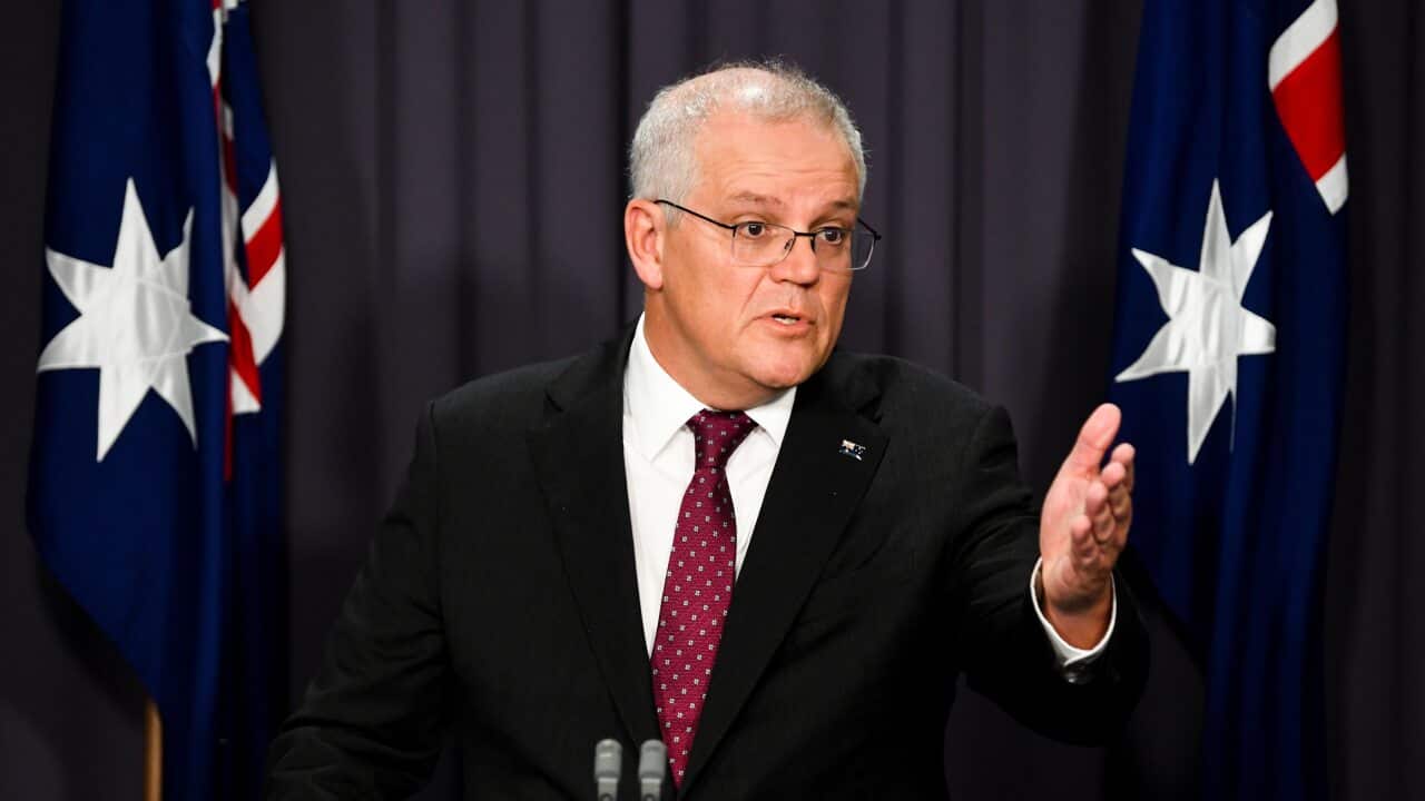 Scott Morrison speaks during a press conference at Parliament House in Canberra, Tuesday, March 23, 2021.