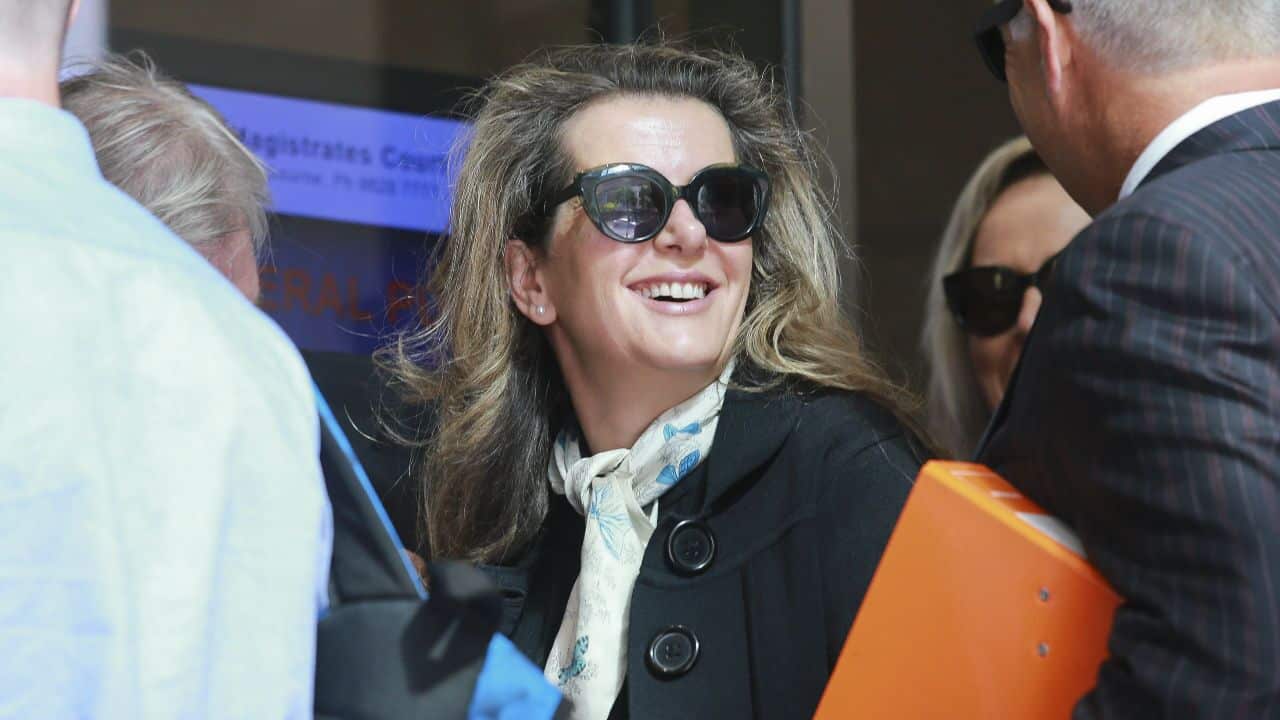 Kathy Jackson (centre) arrives at the Magistrates court in Melbourne.