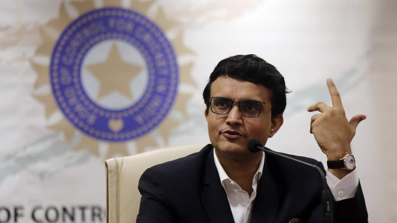 Newly-elected President of the Board of Control for Cricket in India (BCCI) Sourav Ganguly attends a press conference after taking charge in Mumbai, India, Wednesday, Oct. 23, 2019. (AP Photo/Rajanish Kakade)