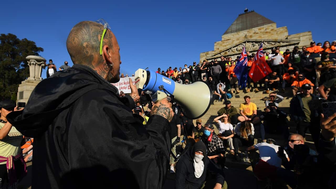 Protesters at the Shrine of Remembrance in Melbourne on Wednesday