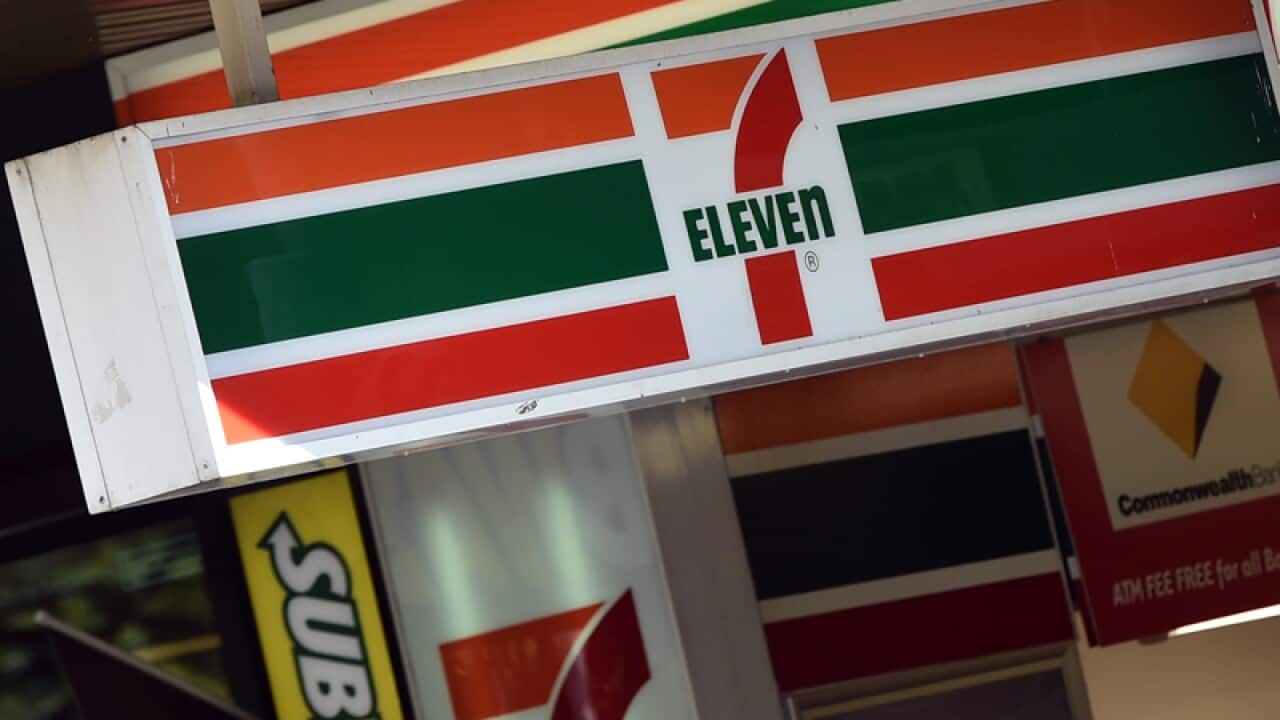 7-Eleven corporate signage is seen in Melbourne, Monday, Aug. 31, 2015.