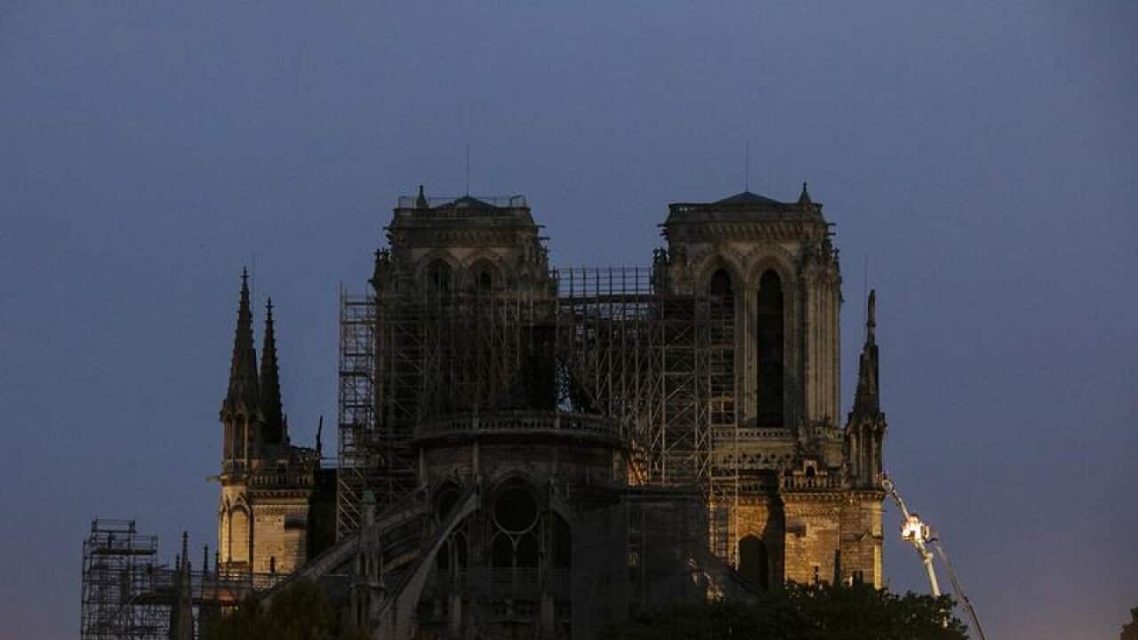 The fire-damaged Notre Dame cathedral