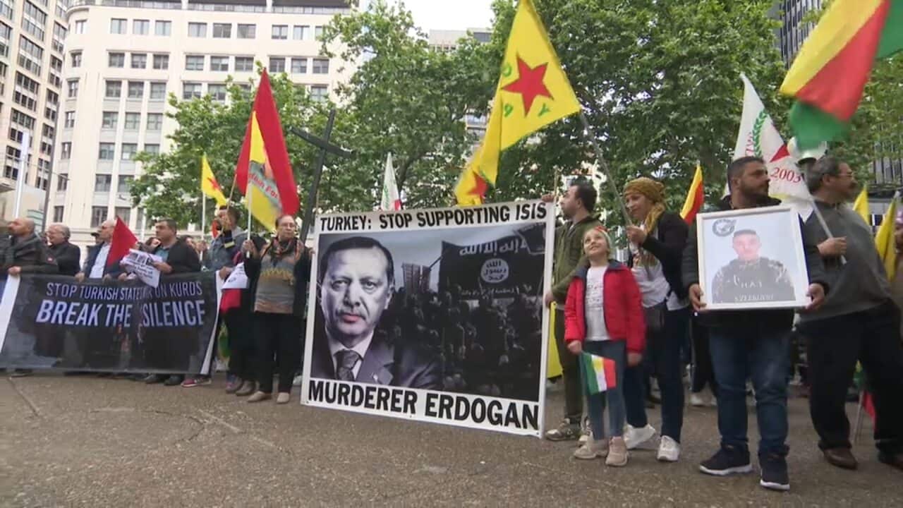 Kurds in Australia chanted "shame Erdogan" at the rally in Sydney.