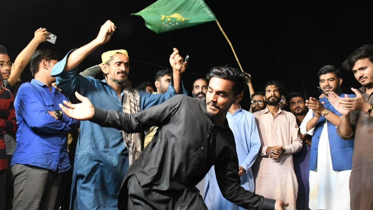 Supporters of PMLN celebrate after Shahbaz Sharif take an oath as PM of Pakistan