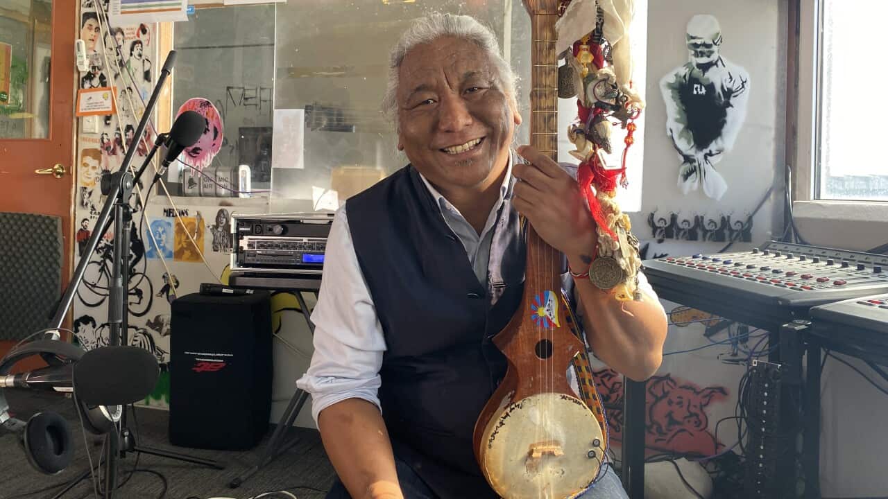 Grammy nominee Tenzin Choegyal in the 4ZZZ studios.