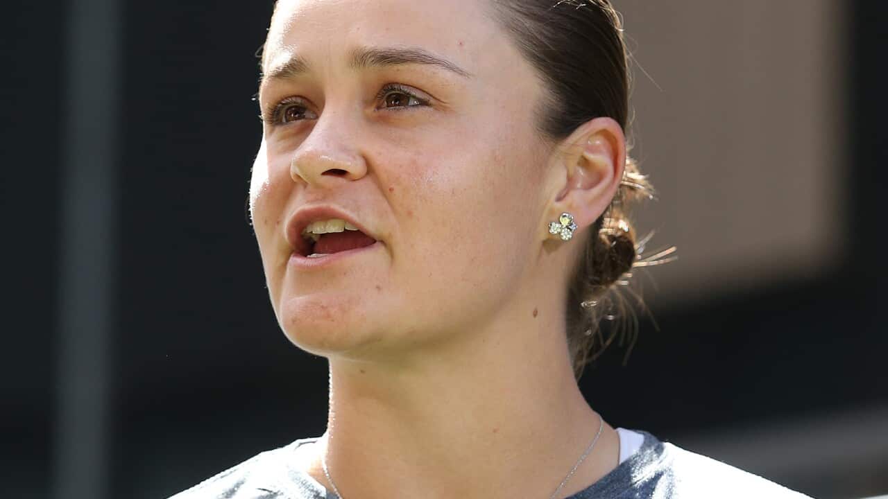 Ash Barty is seen speaking.
