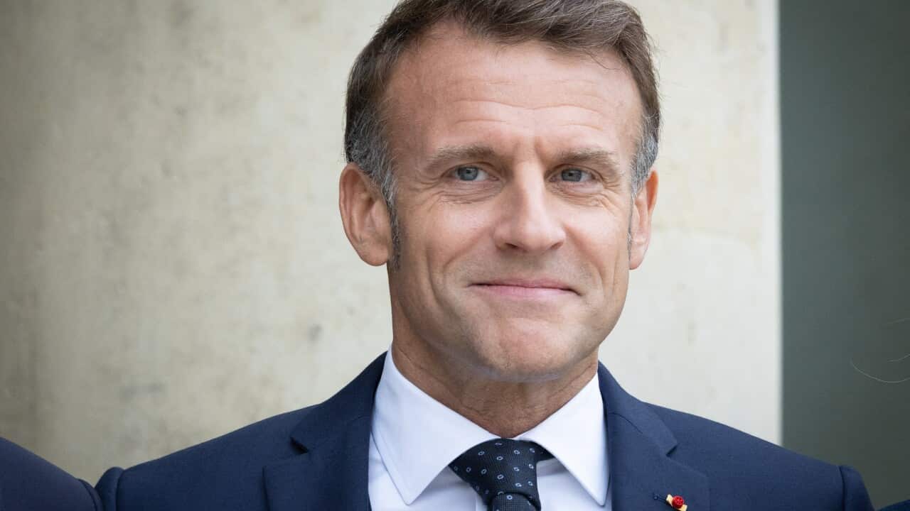 French President Emmanuel Macron at the Elysee Palace in Paris on October 8, 2025.