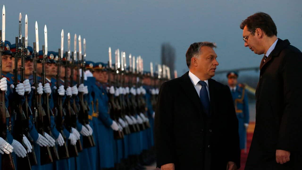 Hungary's Prime Minister Viktor Orban (left) with Serbian President Aleksandar Vucic in 2016