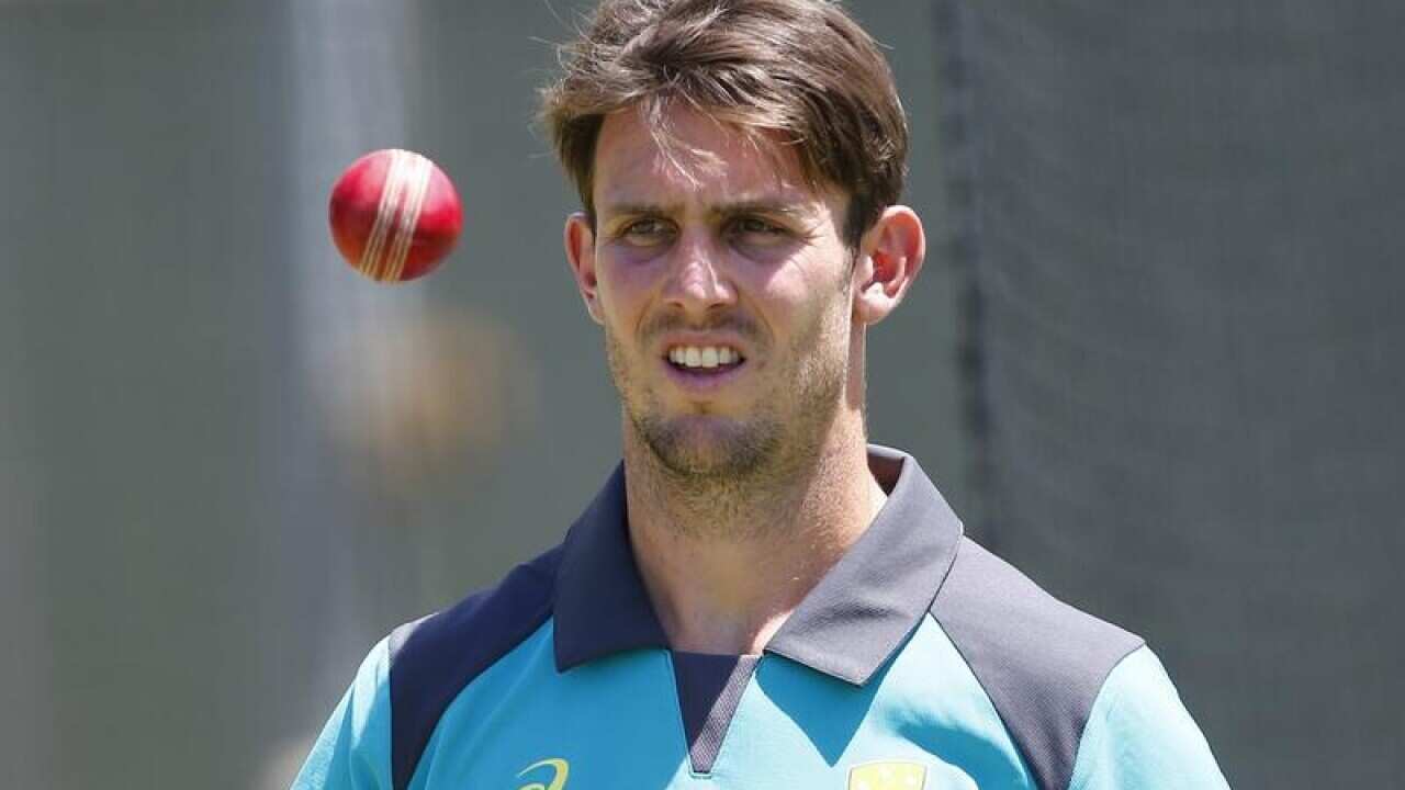 Mitch Marsh during a nets session at the WACA in Perth.