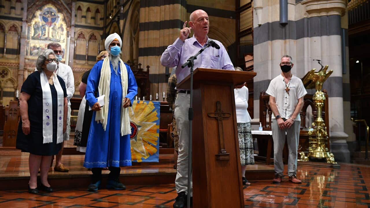Reverend Tim Costello speaks during the launch of the Set Them Free campaign at St. Paul’s Cathedral in Melbourne