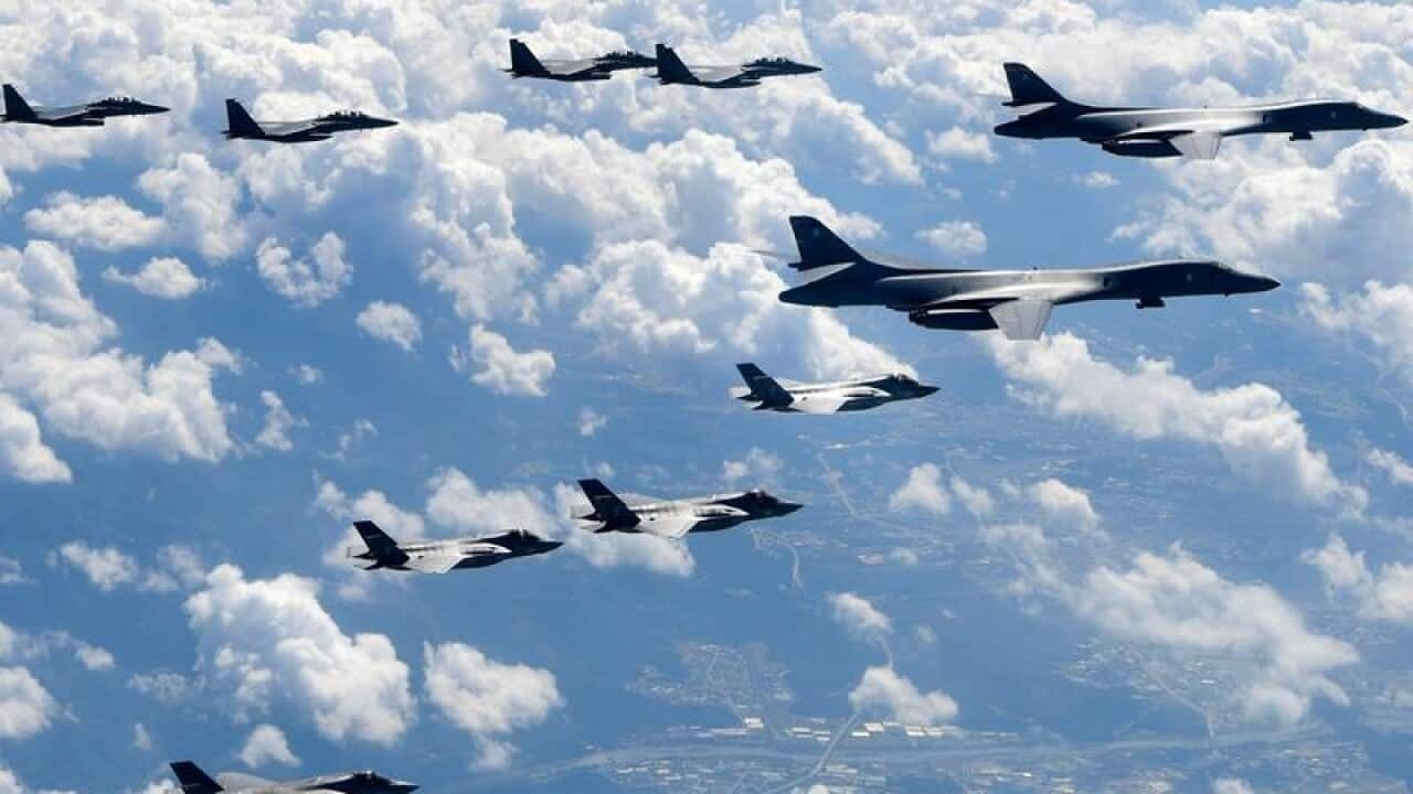 A file image of a joint drill by South Korean and US fighter jets