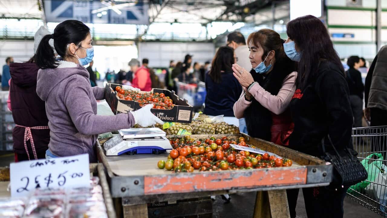 Traders and shoppers at Paddy's Market in Sydney