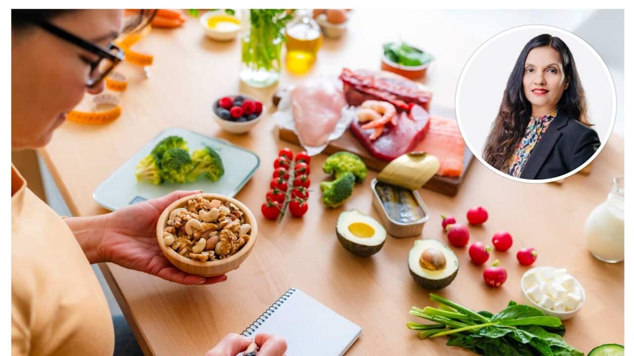 Mature woman planning a healthy low carb diet. 