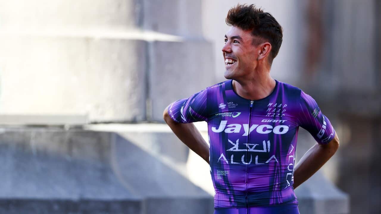 Australian Ben O'Connor of Team Jayco AlUla in a purple team jersey.