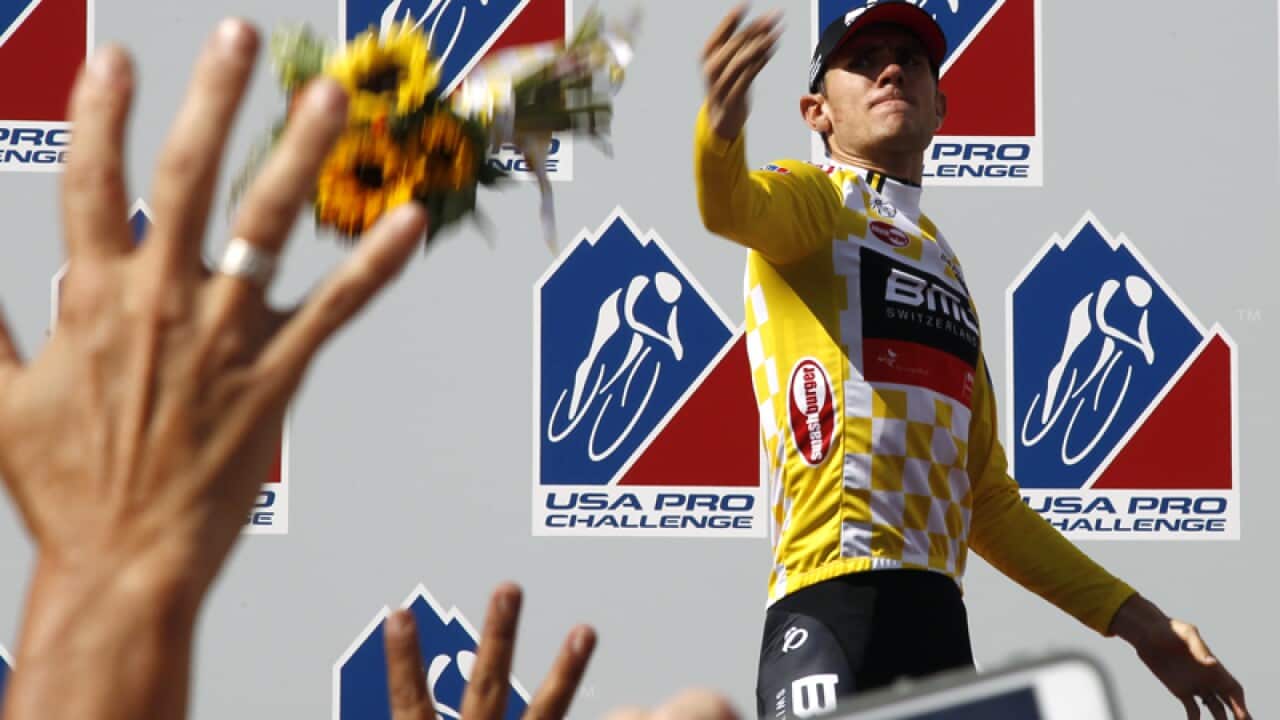 Tejay van Garderen celebrates winning the USA Pro Challenge