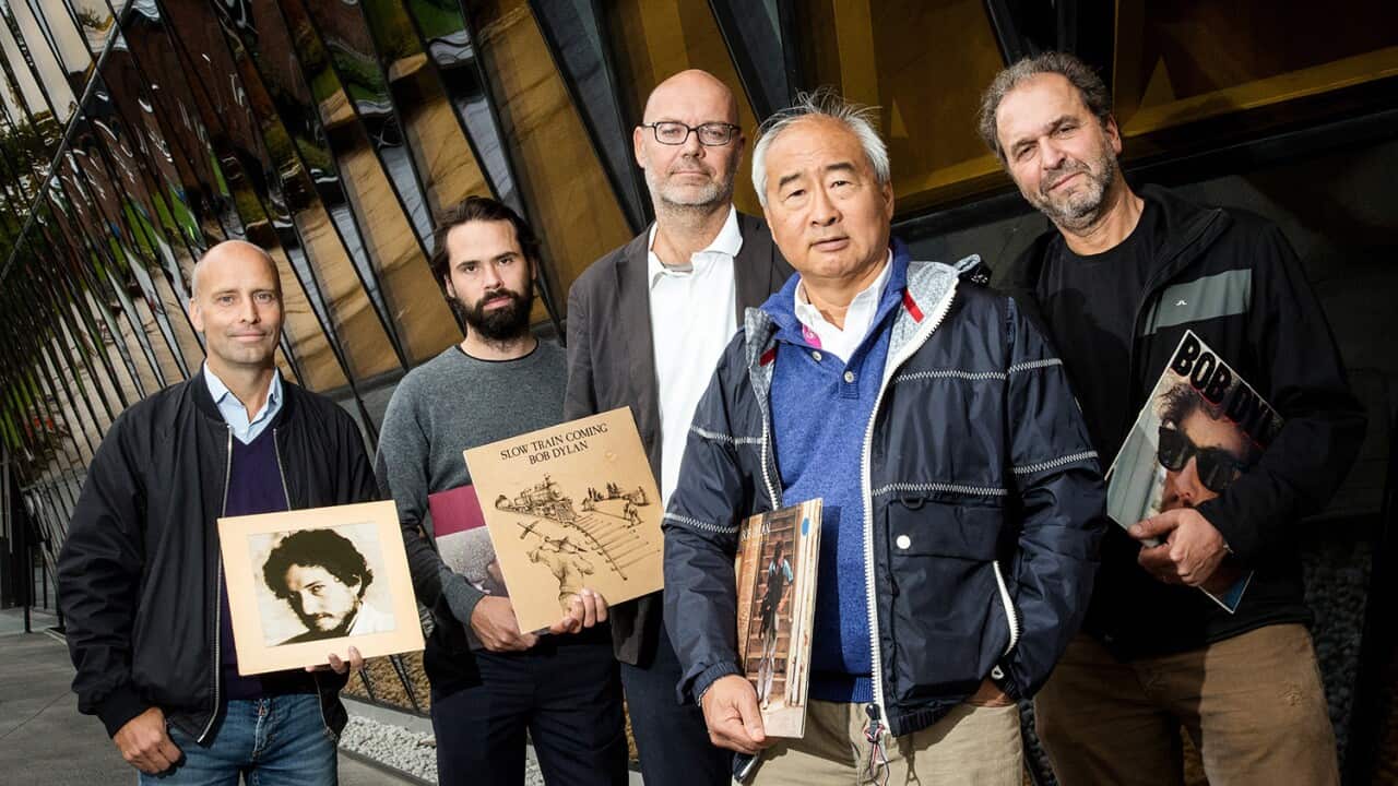 Dylan fans: Jonas Frisén, Konstantinos Meletis, Jon Lundberg, Kenneth Chien and Eddie Weitzberg. (Image: Gustav Mårtensson)