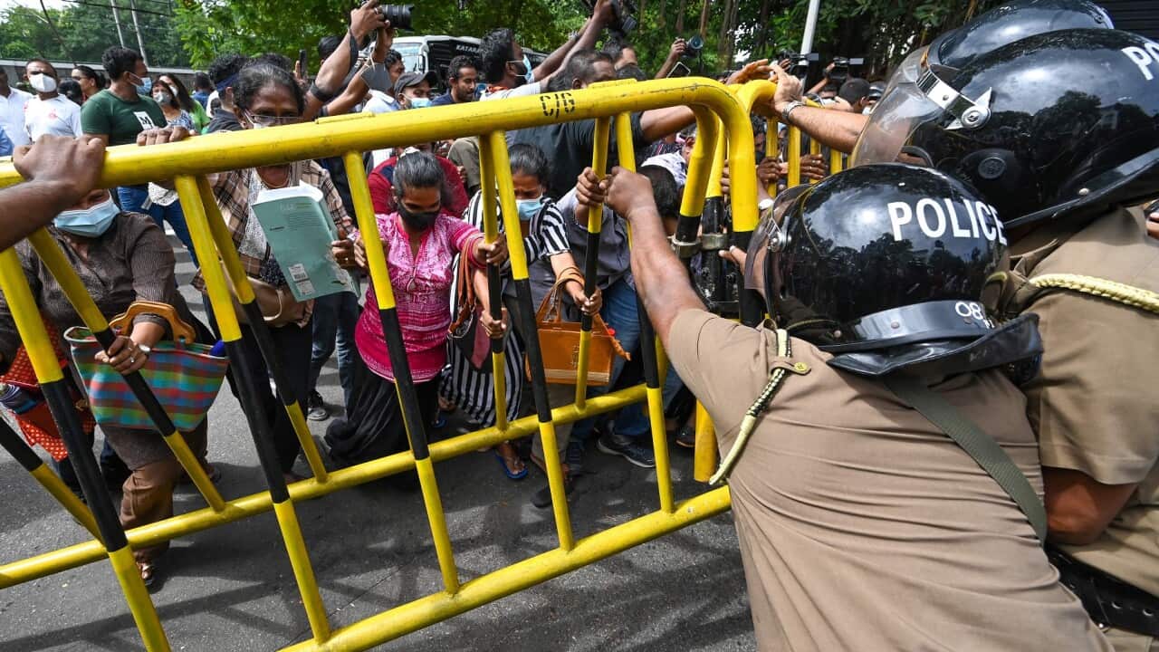 A protest outside Sri Lanka's Prime Minister's private residence over the economic crisis