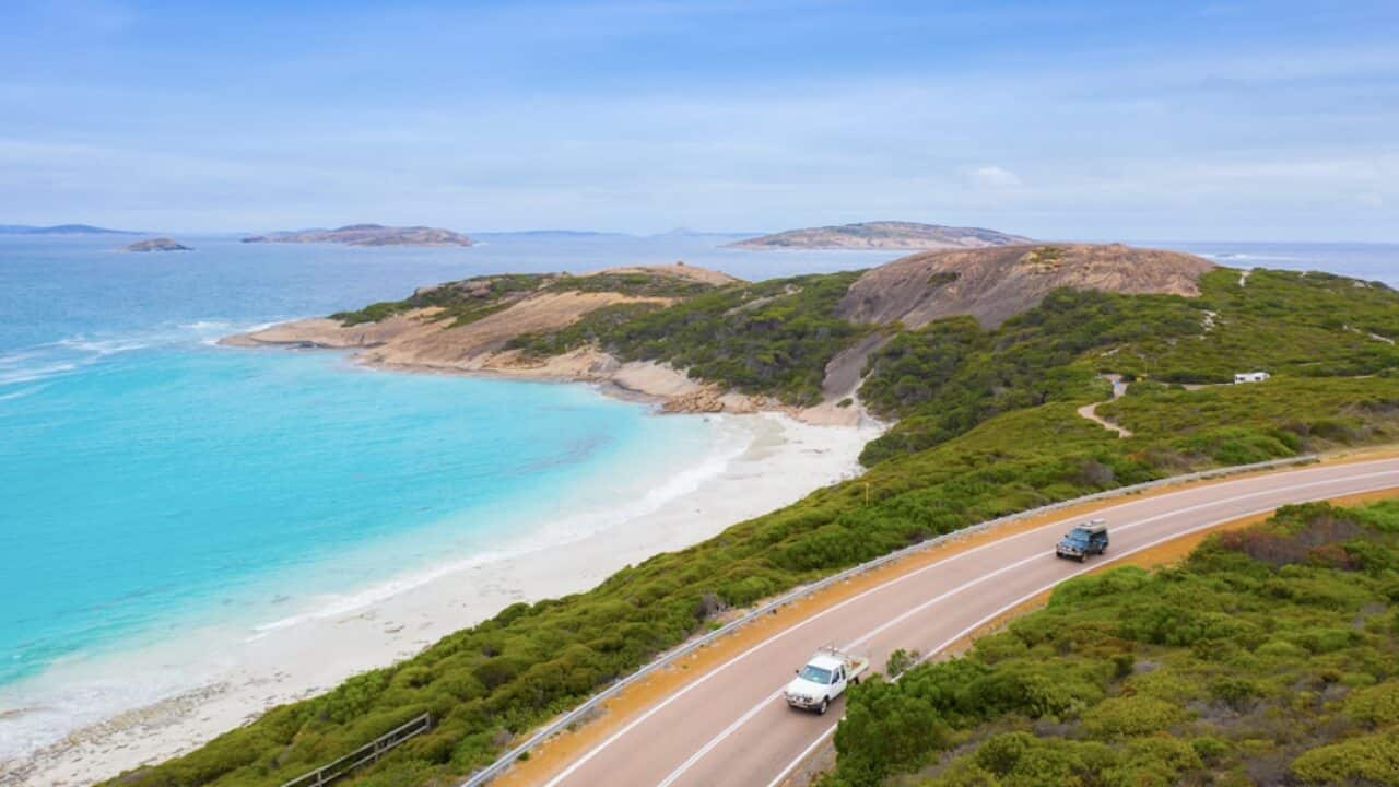Cars on the Great Ocean Road in Victoria.