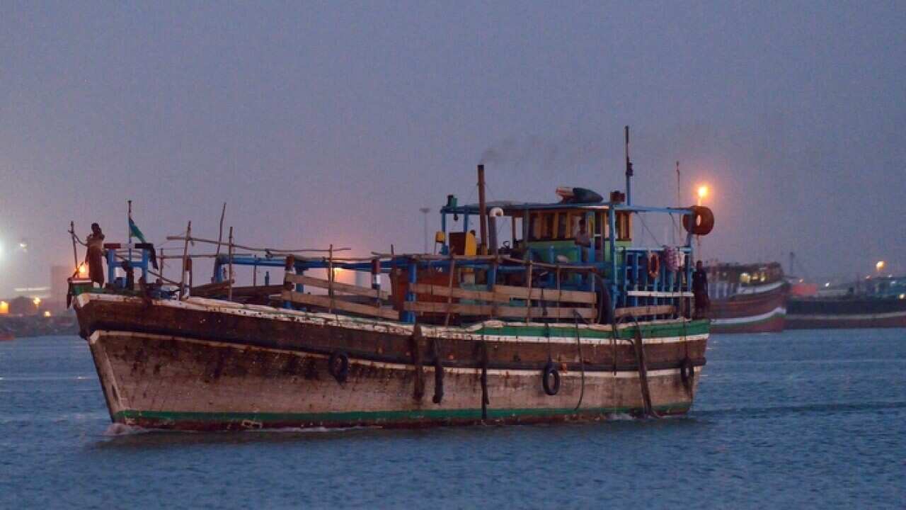 A dhow, which carried people fleeing the Yemen conflict