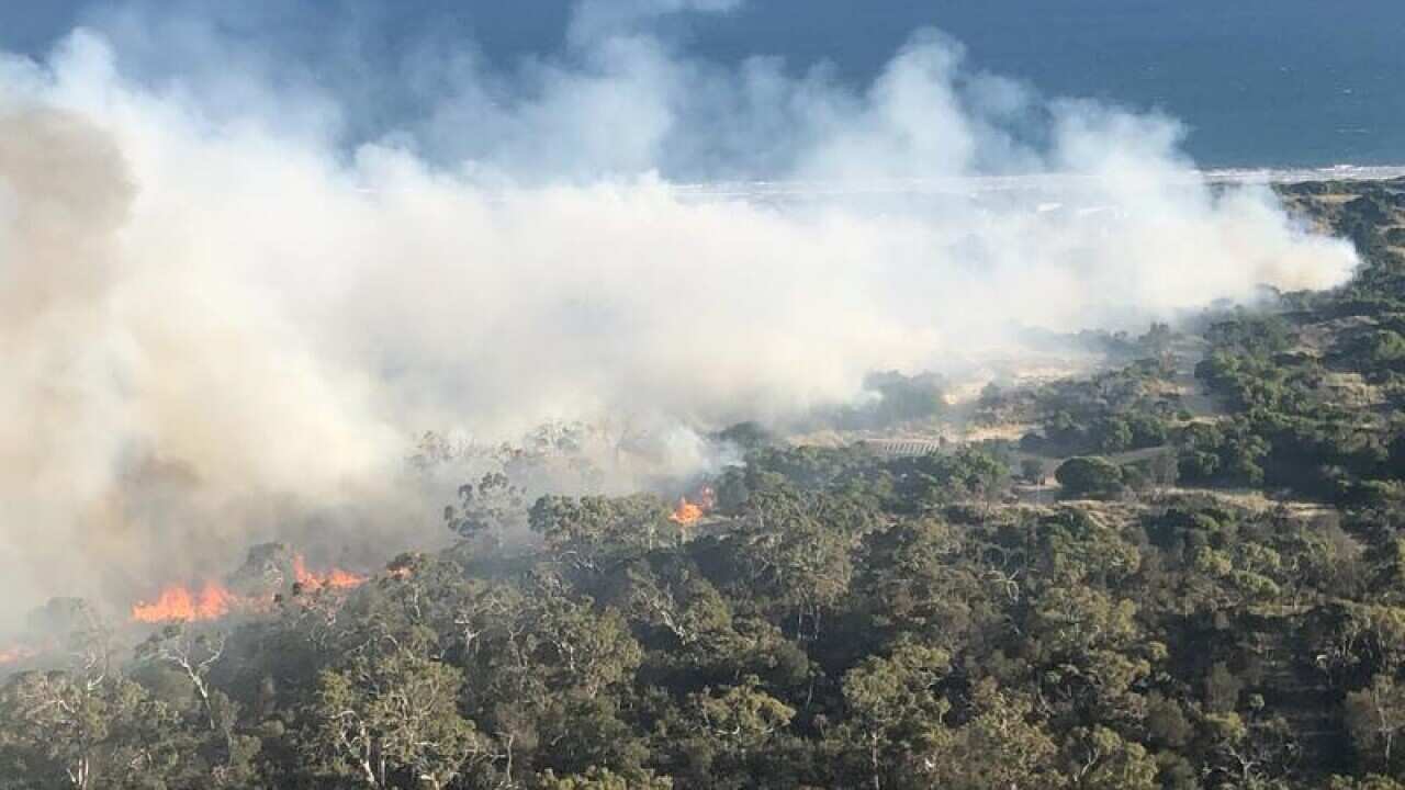 The bushfire near Dolphin Sands on Tasmania's east coast.