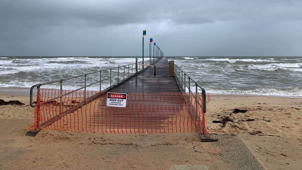 Frankston Pier is closed off after part of the structure broke off and floated away during wild weather.