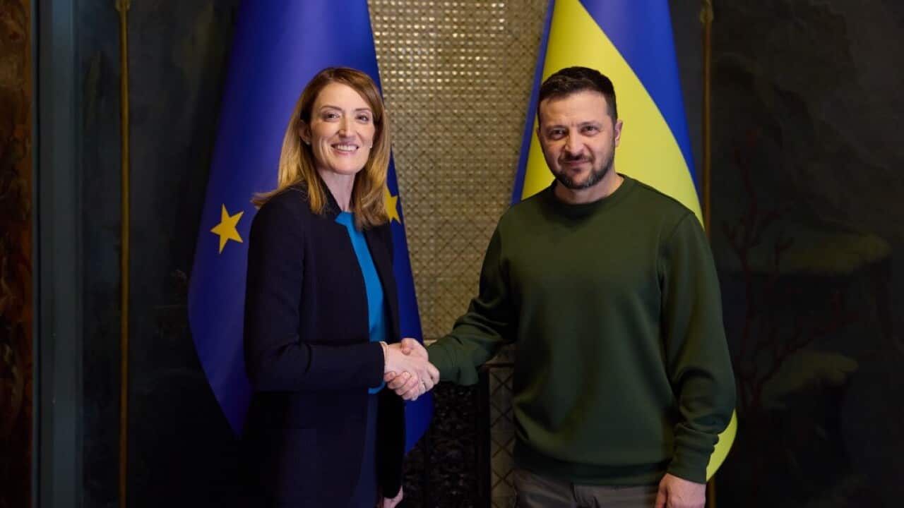 President of Ukraine Volodymyr Zelenskyy met with President of the European Parliament Roberta Metsola in Kyiv..jpeg