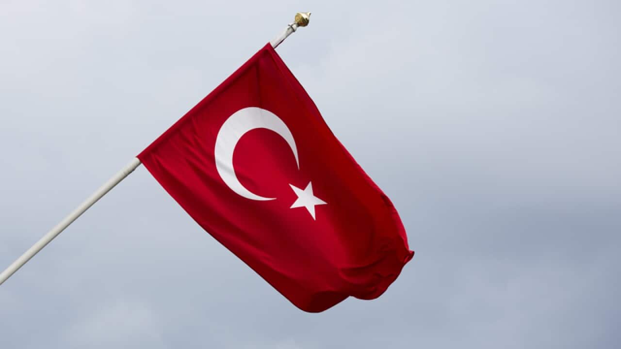 A Turkish flag at the Turkish Embassy