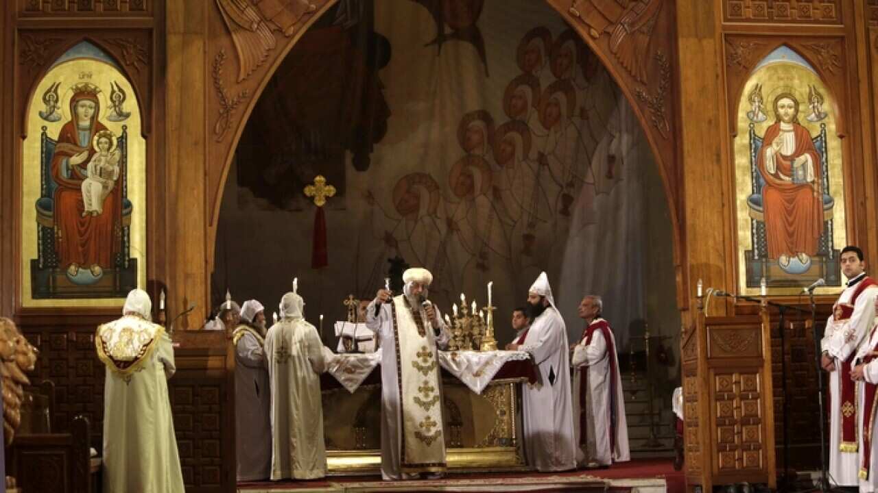 A mass for the Egyptian Christians who were killed in Libya, at St. Mark's Cathedral in Cairo