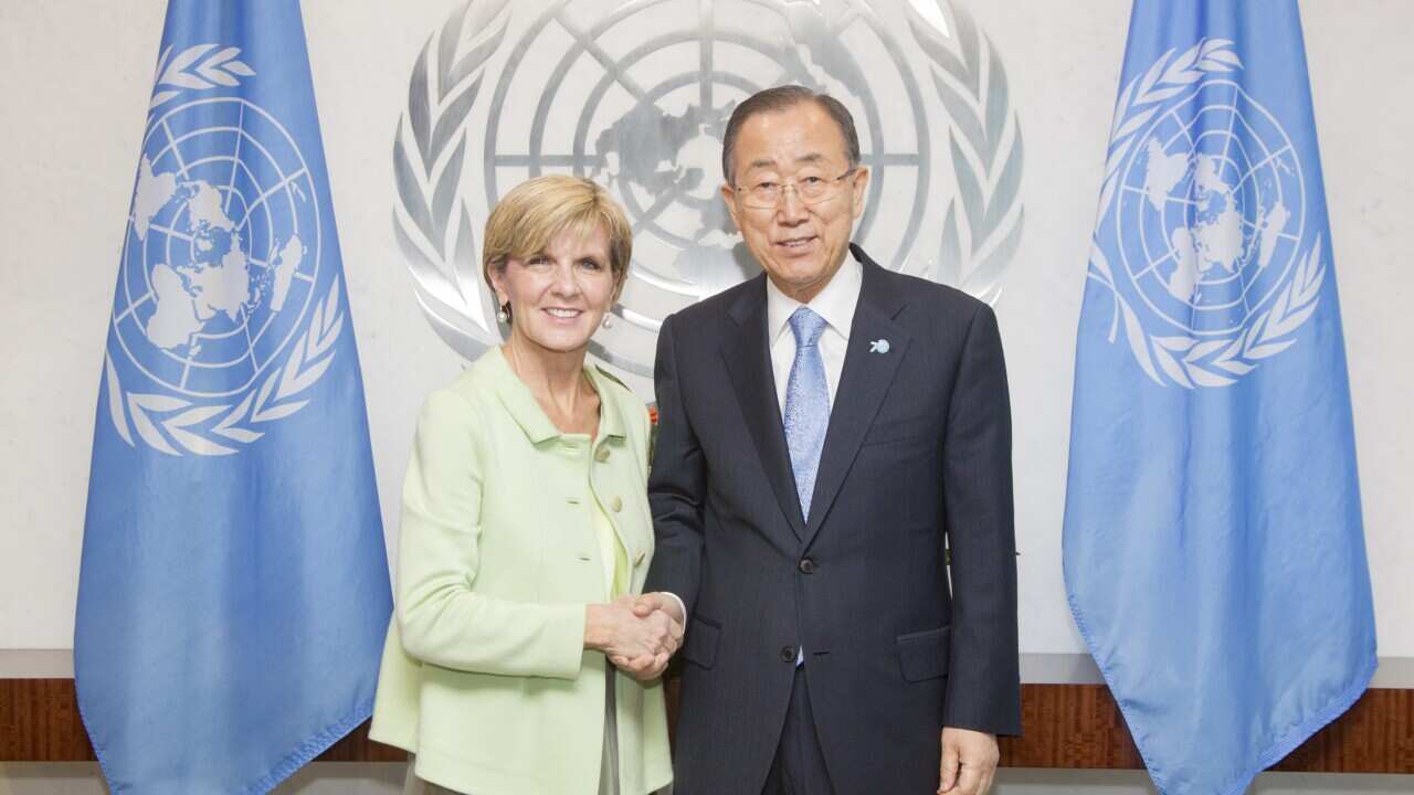 Australian Minister for Foreign Affairs Julie Bishop meting with United Nations Secretary-General Ban Ki-moon 