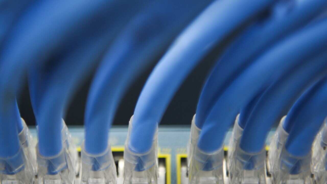 Ethernet cables in a server room