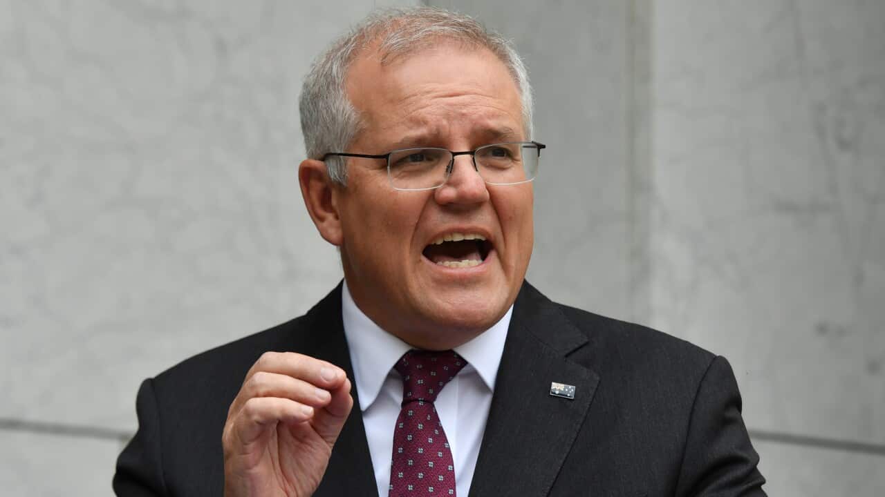 Prime Minister Scott Morrison at a press conference at Parliament House in Canberra. 