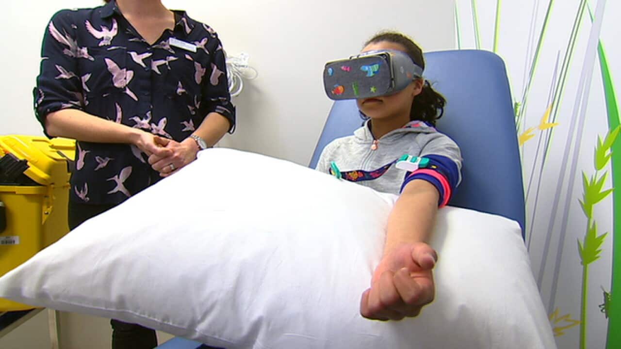 Using virtual reality to distract from needles
