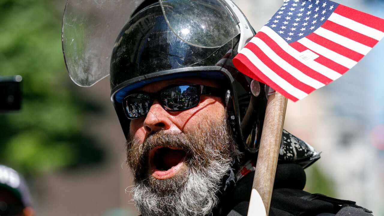 Proud Boy member Alan Swinney formed part of a clash with Black Lives Matter supporters in Portland, Oregon.