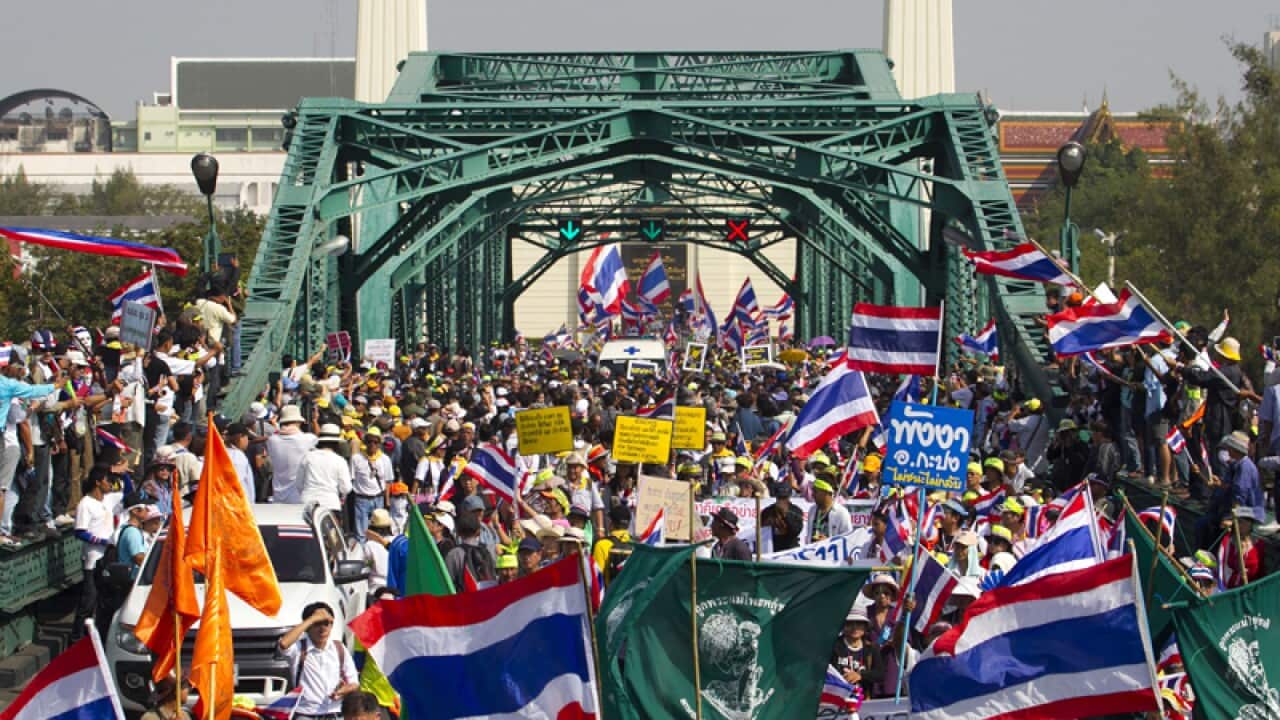 Anti-government protesters during a warm-up rally