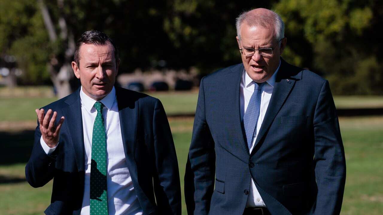 WA Premier Mark McGowan (left) and Prime Minister Scott Morrison in Perth.