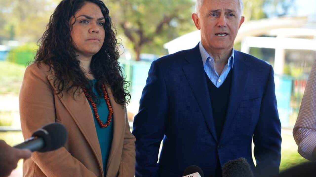 Prime Minister Malcolm Turnbull and candidate Jacinta Price.
