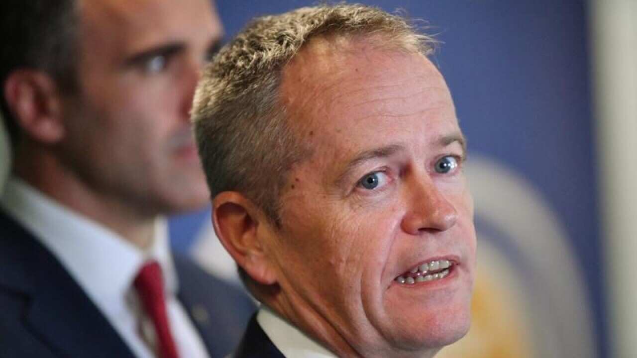 Labor's Bill Shorten and SA Labor leader Peter Malinauskas.