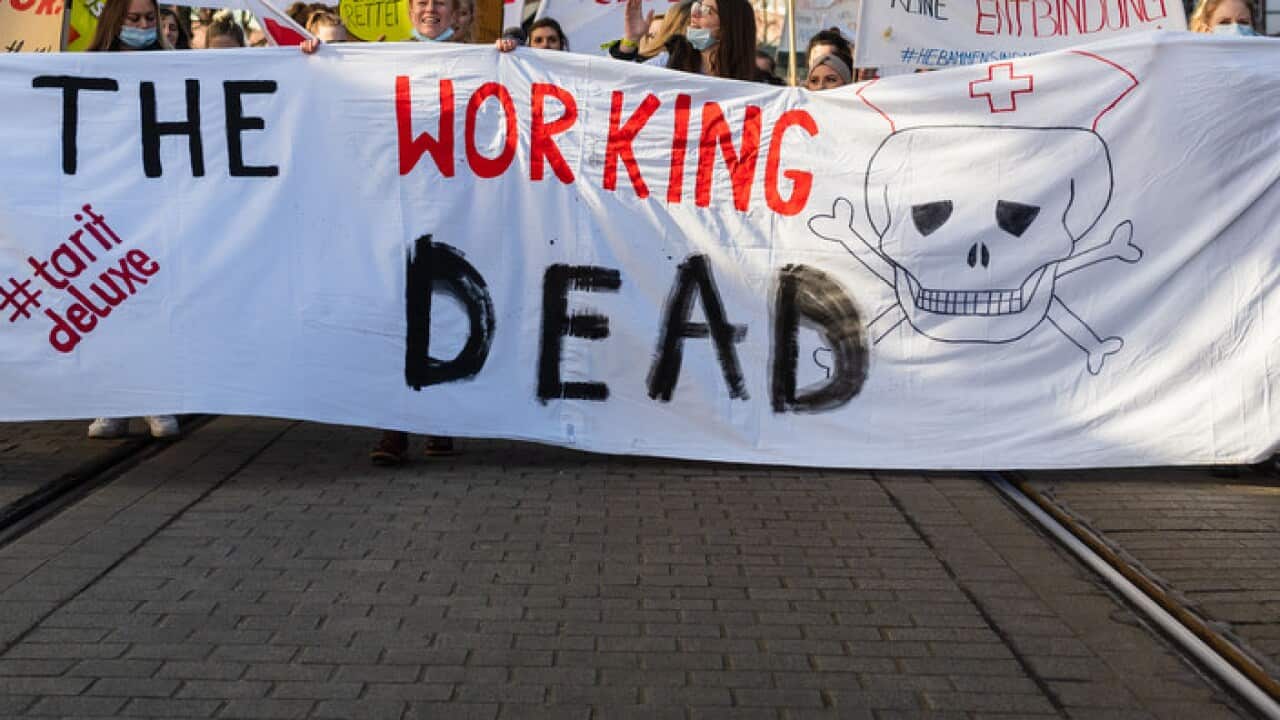 A protest in Germany about a living wage