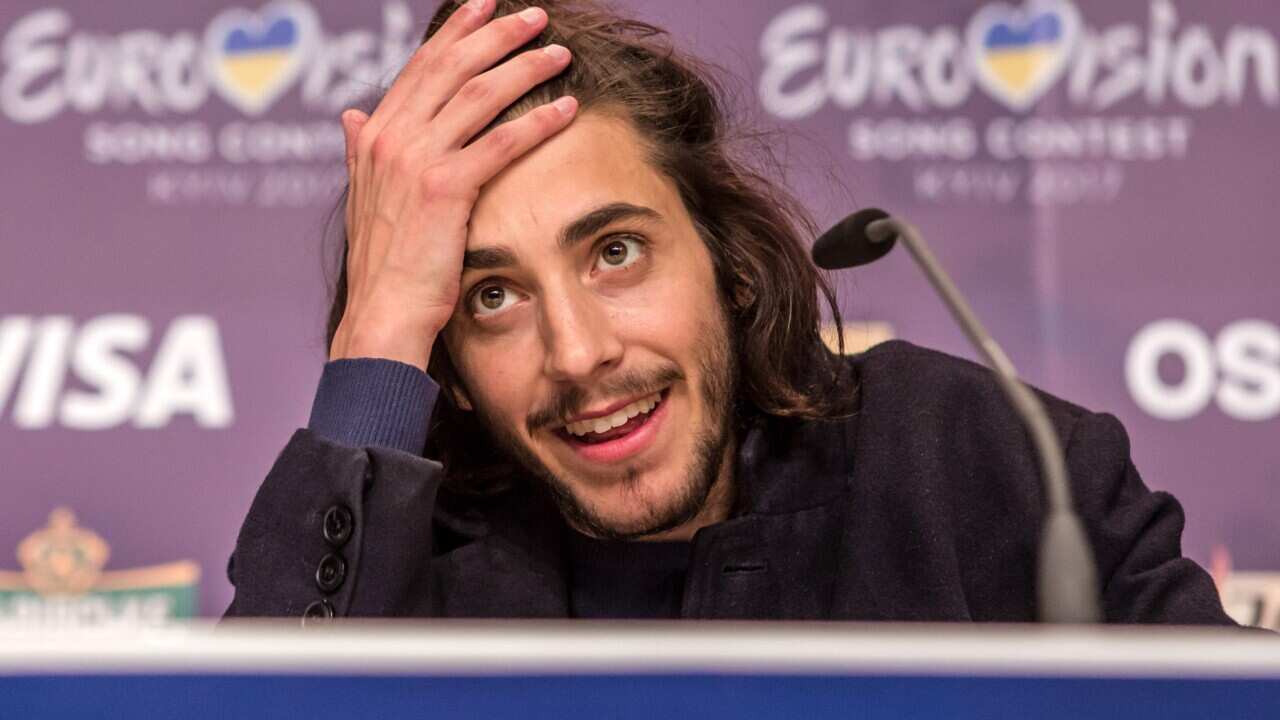 Salvador Sobral, the winning contestant from Portugal, at the winner's press conference at the Eurovision Grand Final