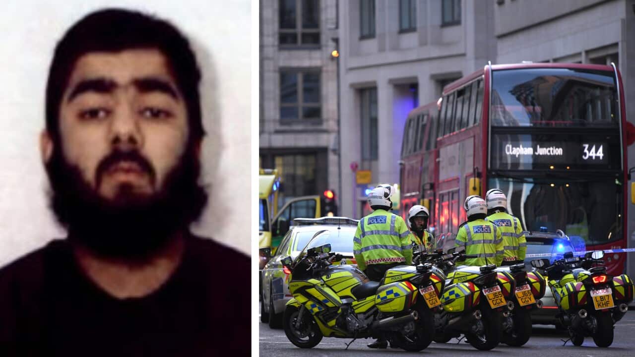 Metropolitan Police officers gather near Borough Market after convicted terrorist Usman Khan's deadly attack on London Bridge.