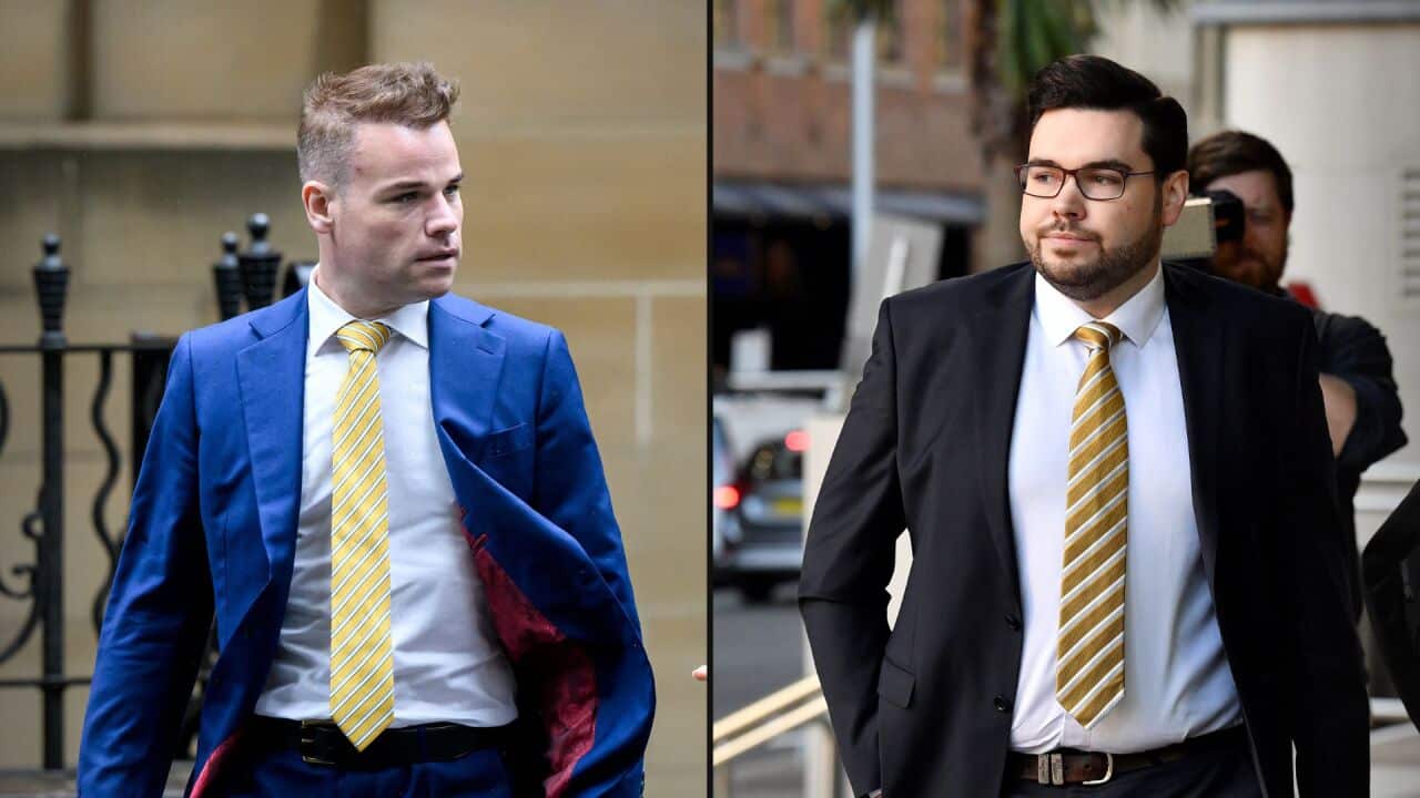 A composite of two men in suits.