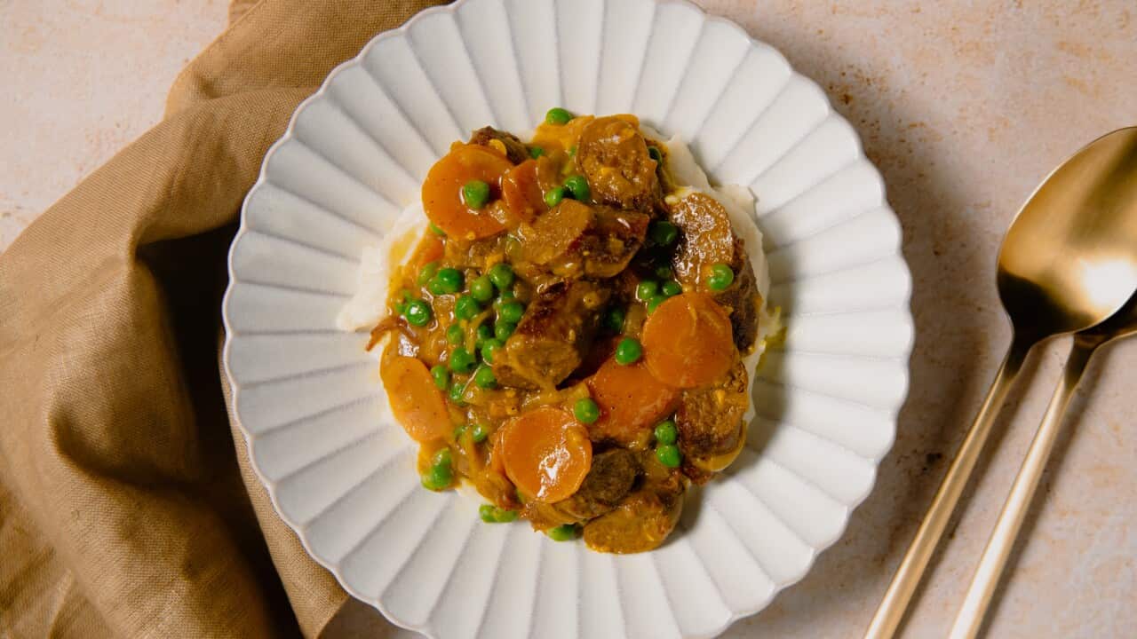 Curried kangaroo sausages