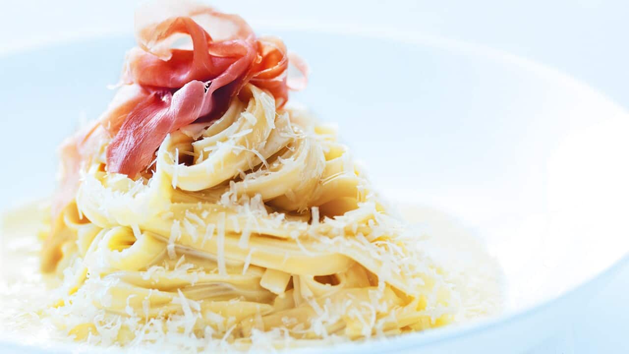 Simple pasta carbonara SBS Food
