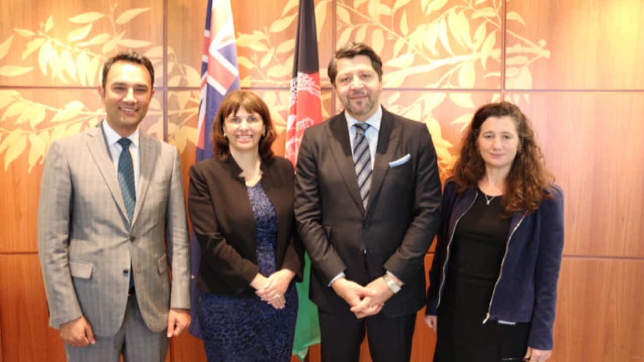 An Afghan high level visiting delegation led by deputy foreign minister Hekmat Karzai meeting Australian officails