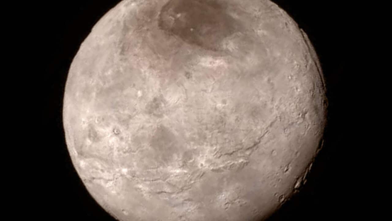 Pluto's largest moon, Charon, made by the New Horizons spacecraft. (NASA/JHUAPL/SwRI via AP)