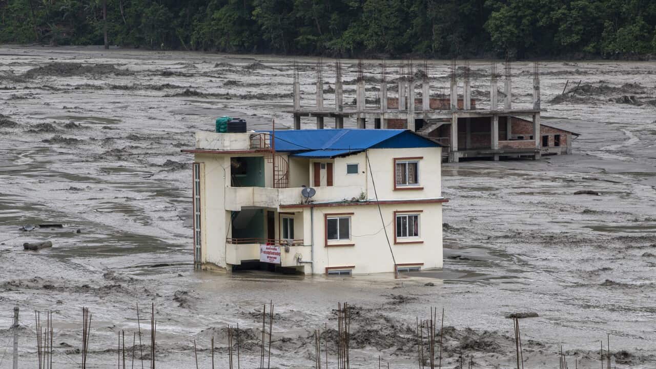 Houses are flooded at Melamchi area following torrential rains in Melamchi, Sindhupalchwok district, Nepal, 16 June 2021.