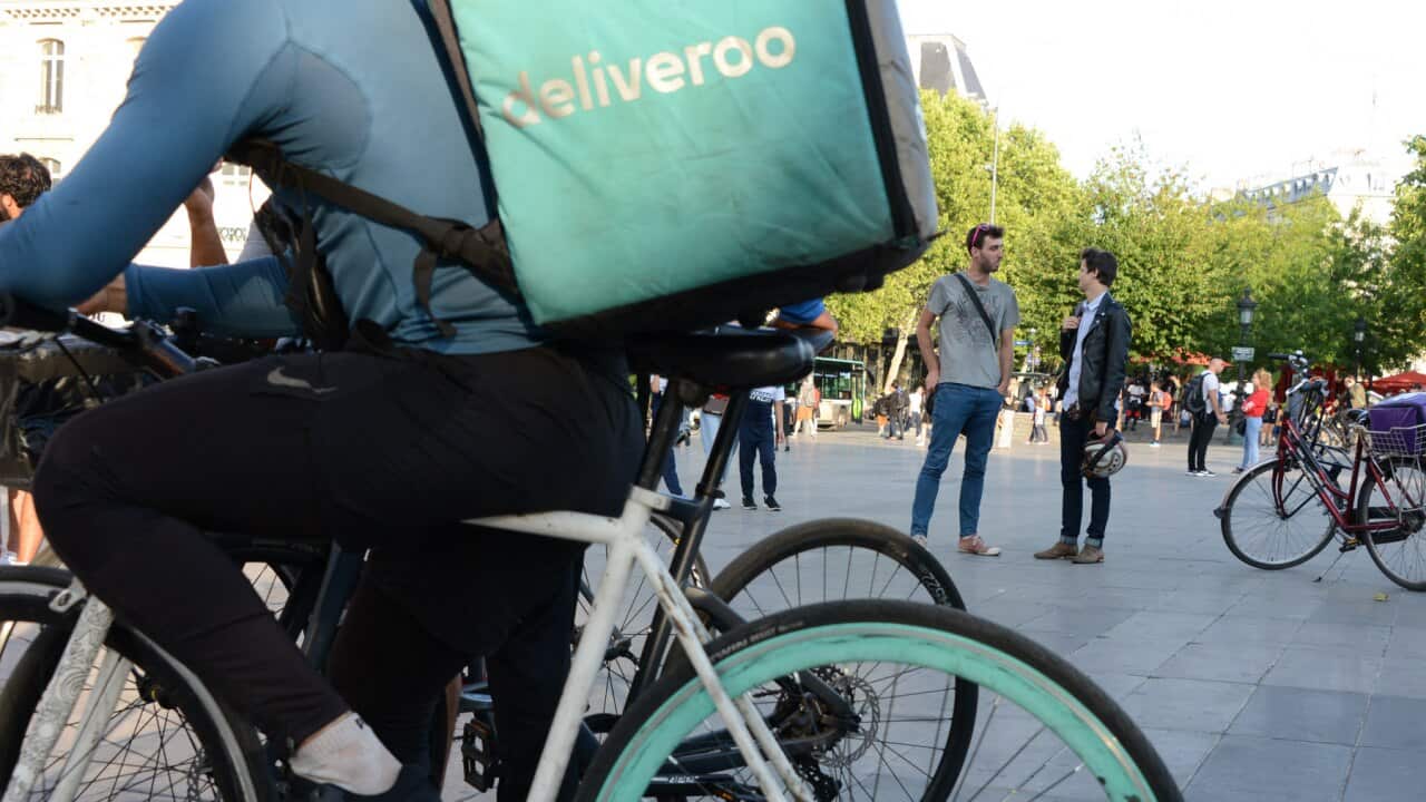 One of food courier service Deliveroo's freelance deliverers
