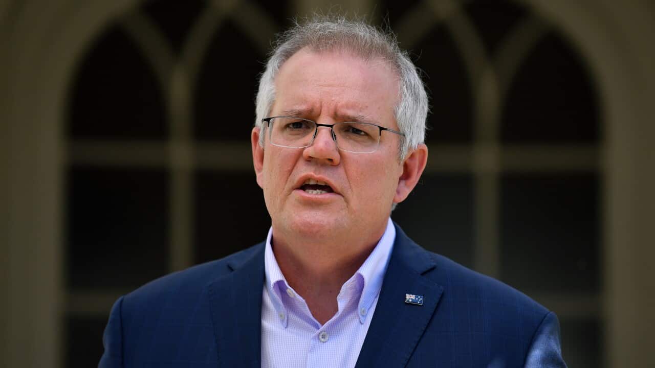 Australian Prime Minister Scott Morrison speaks to the media during a press conference at Kirribilli House in Sydney, Sunday, September 12, 2021. (AAP Image/Joel Carrett) NO ARCHIVING