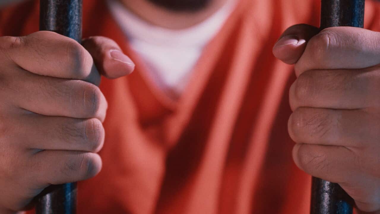 Prisoner Holding Bars of Cell